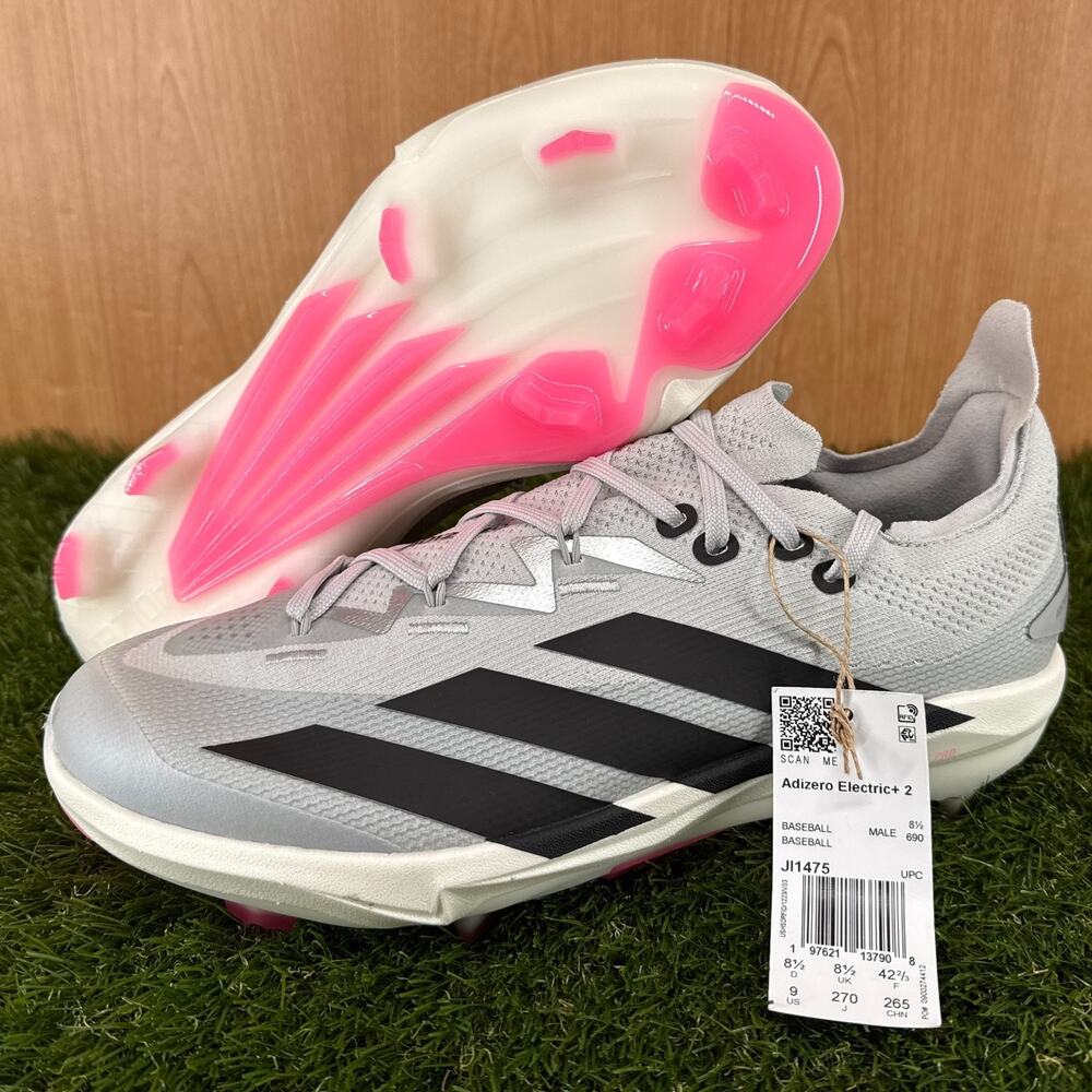 adidas Adizero Electric+ 2.0 TPU Light Grey Baseball Cleats JI1475 Men's Size 9